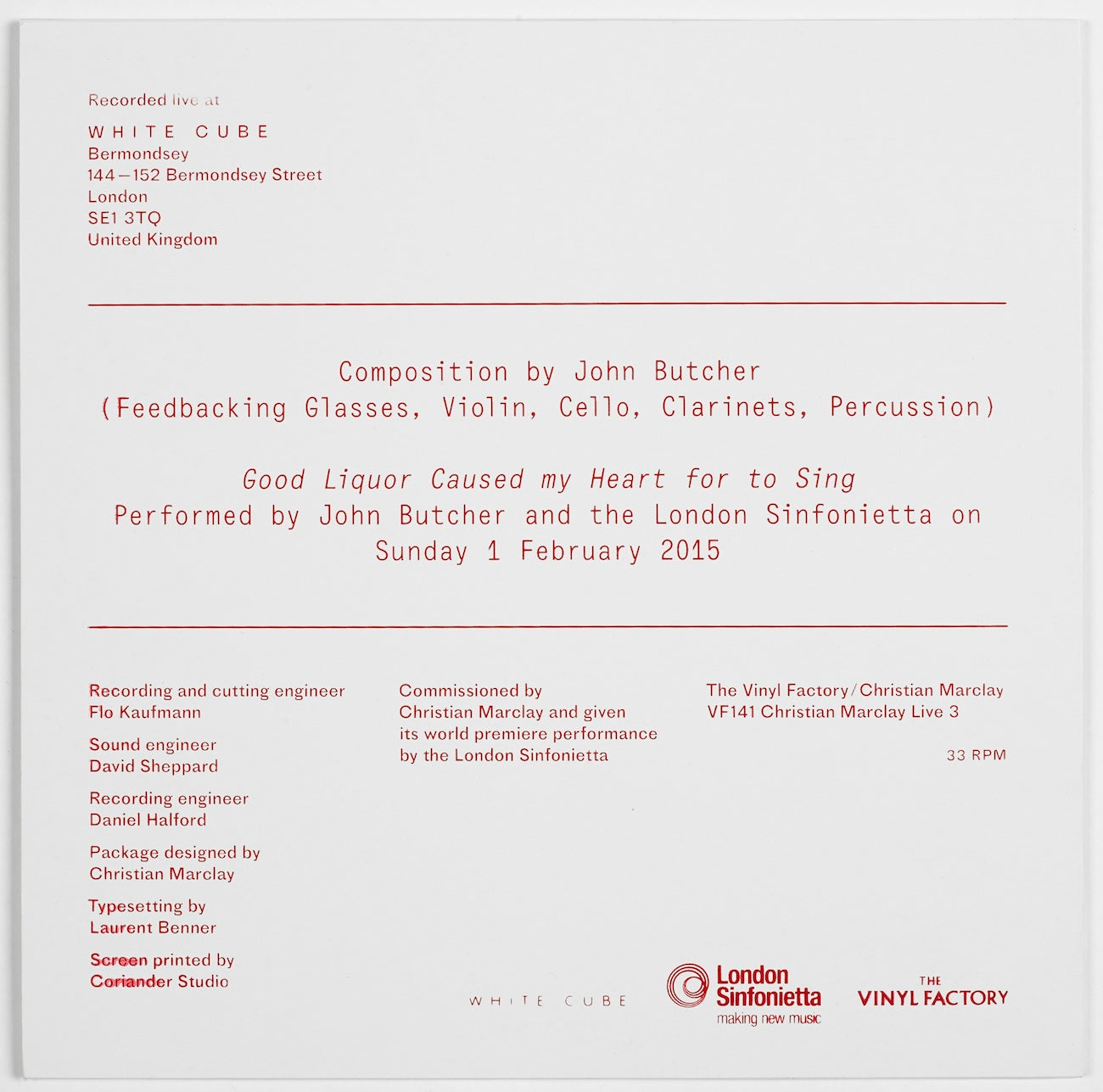 John Butcher - Live At White Cube